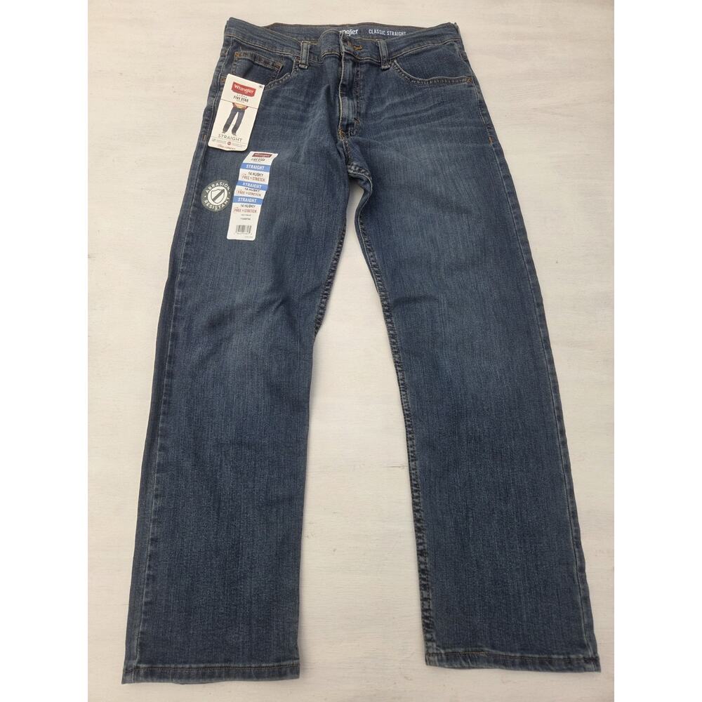 Wrangler Five Star Jeans Boys 14 Husky Blue Straight Abrasion Resistant NWT